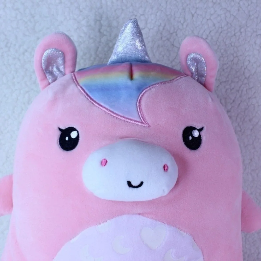Pink Unicorn‎ Pillow Plush Stuffed Animal Rainbow Silver Horns Hearts